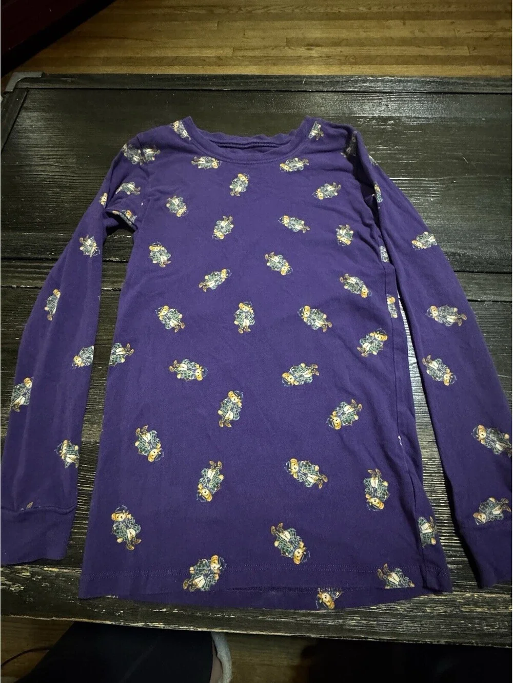 Polo Ralph Lauren Girls 14 Purple Polo Bear Print Long Sleeve Shirt